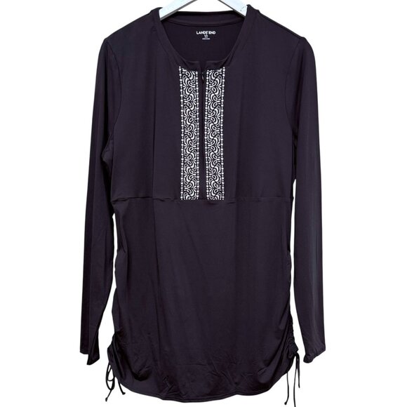 Lands End Swim Cover Up Size Large Black White Beach Tunic Top Embroidered - Picture 1 of 9